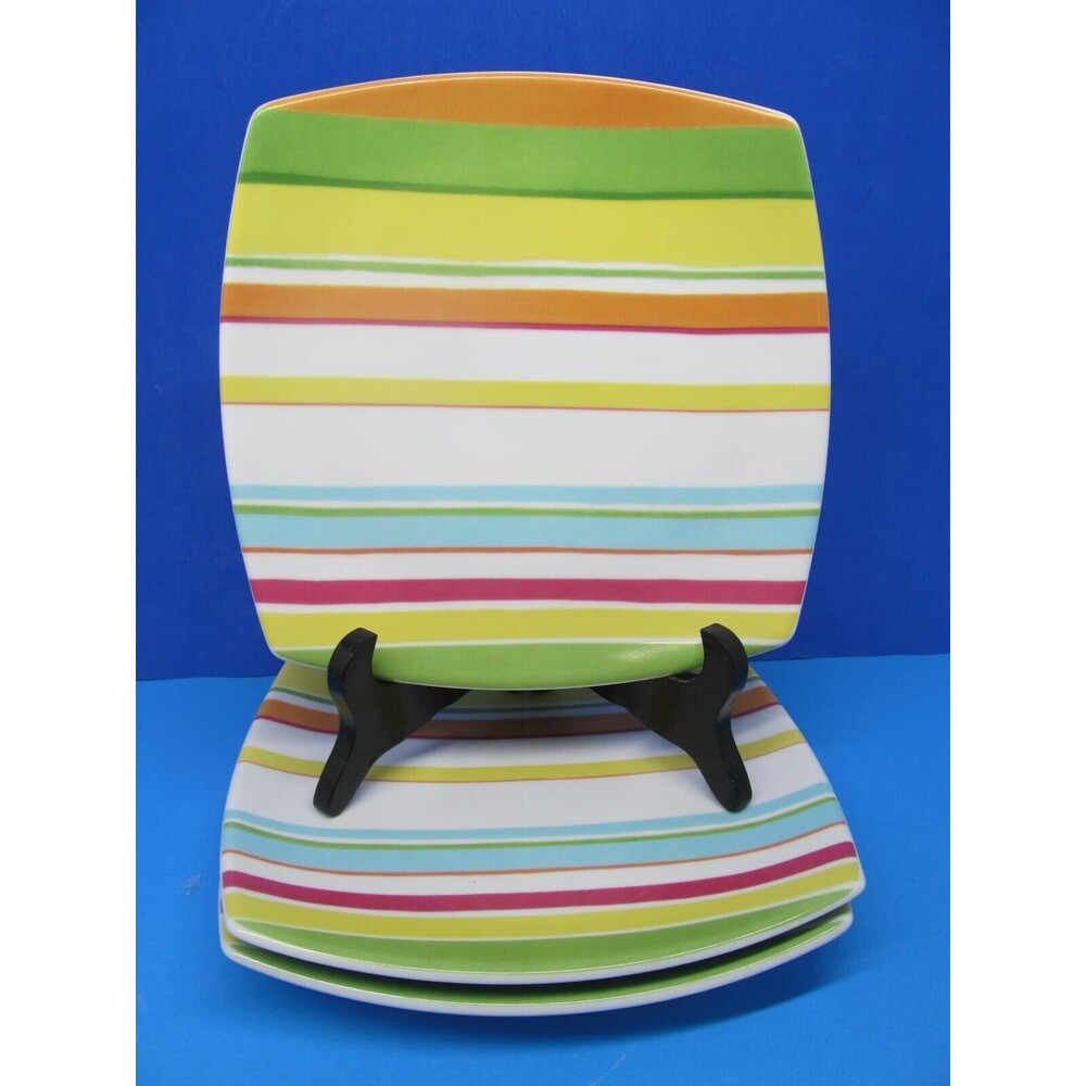Studio Nova Chromatics Set Of 3 Striped 8 1/8" Square Salad Plates